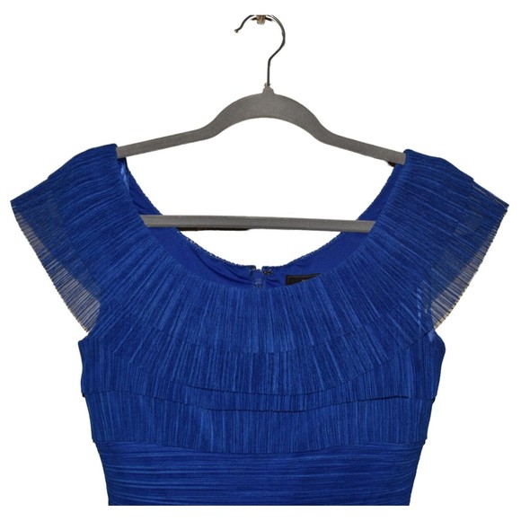 BCBGMAXAZRIA $595 Briana Pleated Ruffled Mini Fitted Pencil Dress in Blue Size 4 - Picture 3 of 4